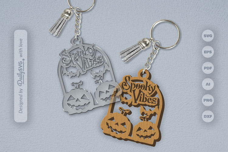 Halloween Pumpkin Spooky Vibes Keychain SVG