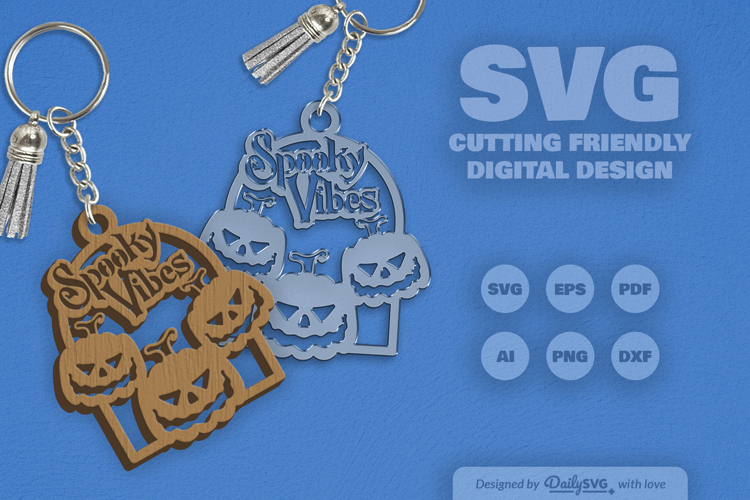 Halloween Pumpkin Spooky Vibes Keychain SVG