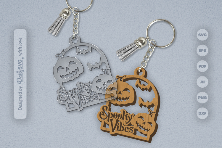 Halloween Pumpkin Spooky Vibes Keychain SVG