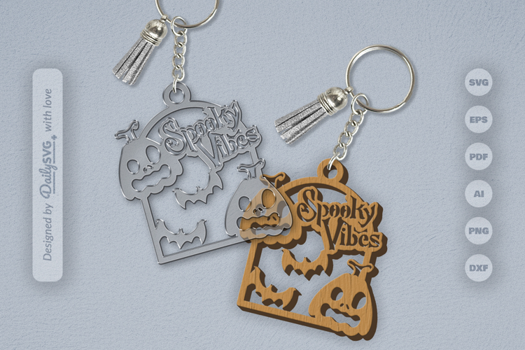 Halloween Pumpkin Spooky Vibes Keychain SVG