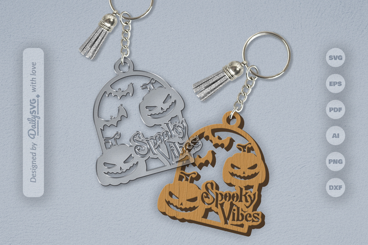Halloween Pumpkin Spooky Vibes Keychain SVG