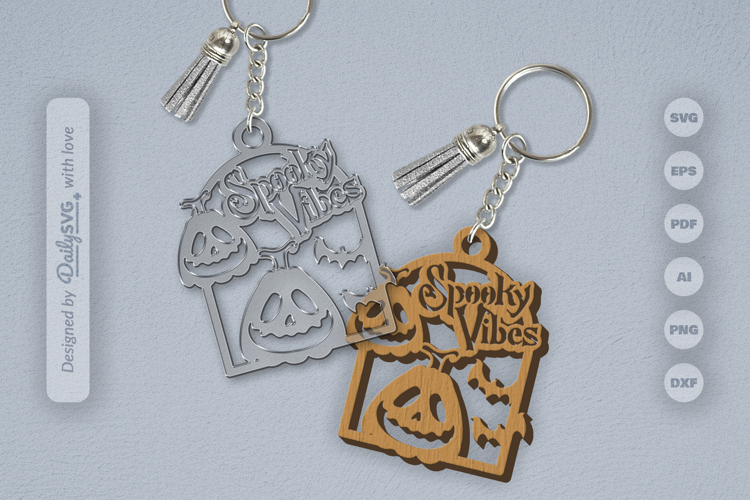 Halloween Pumpkin Spooky Vibes Keychain SVG