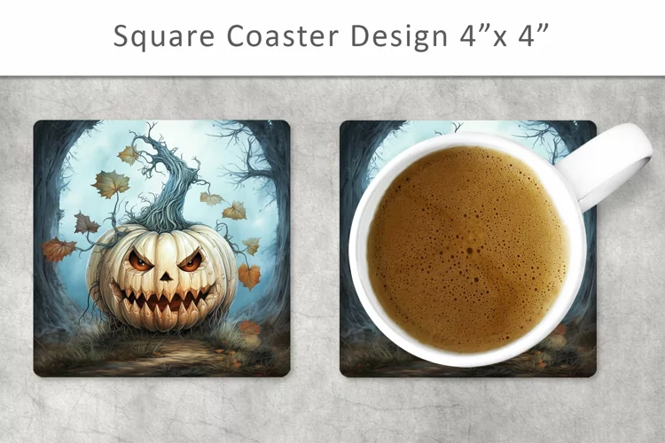 Halloween Pumpkin Square Coaster, Kitchen Decor