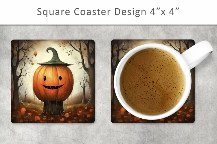 Halloween Pumpkin Square Coaster, Kitchen Decor