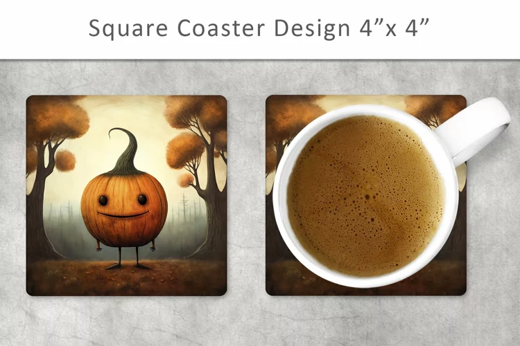 Halloween Pumpkin Square Coaster, Kitchen Decor