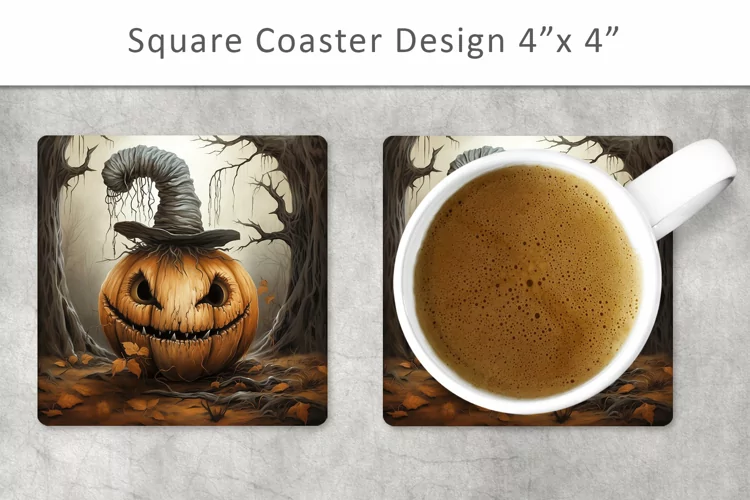 Halloween Pumpkin Square Coaster, Kitchen Decor