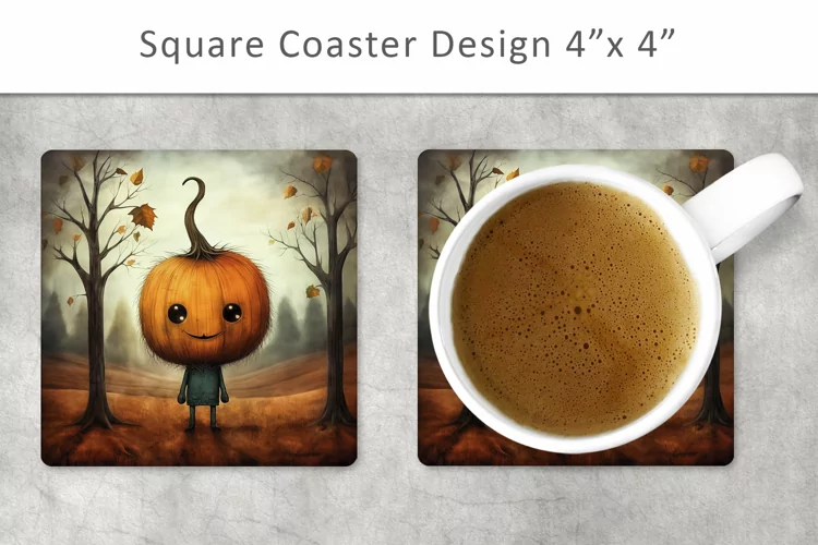 Pumpkin Square Coaster, Kitchen Decor