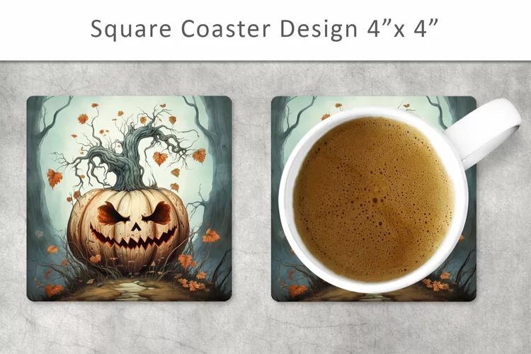 Halloween Pumpkin Square Coaster, Kitchen Decor