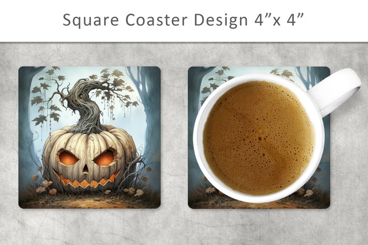 Halloween Pumpkin Square Coaster, Kitchen Decor example image 1