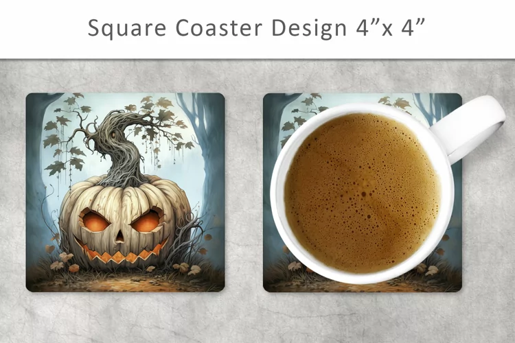 Halloween Pumpkin Square Coaster, Kitchen Decor