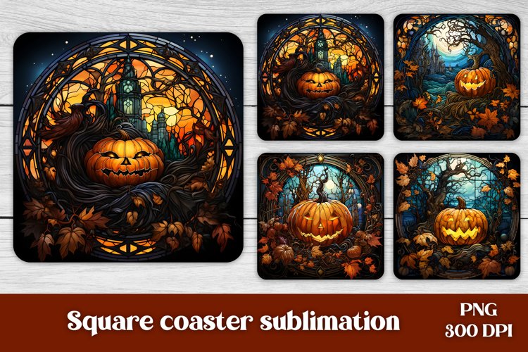 Halooween square coaster sublimation | Stained glass coaster