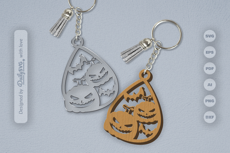 Halloween Pumpkin Tear Drop Keychain SVG
