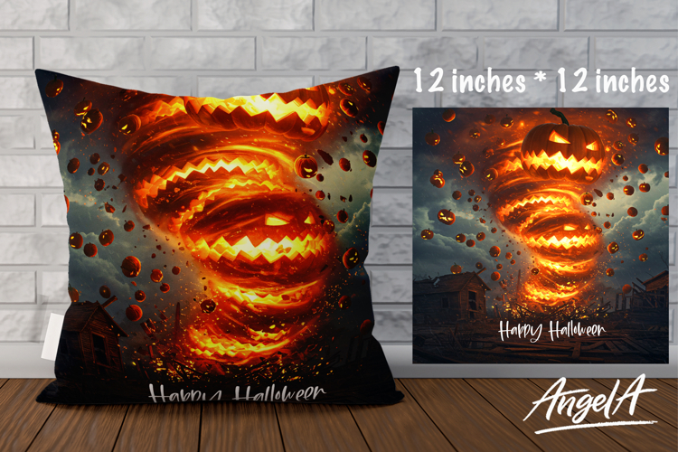 Halloween Pillow cover, pumpkin jack-o-lantern face tornado