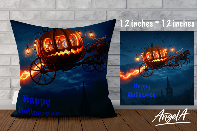 Happy Halloween Pillow cover, pumpkin, castle at night