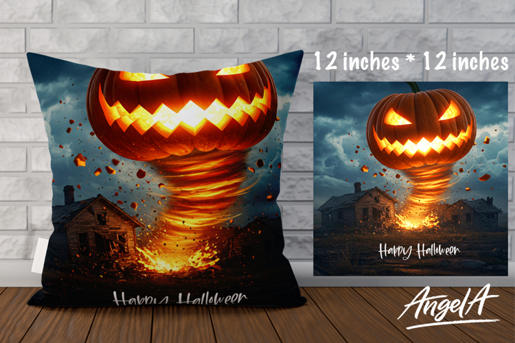 Halloween Pillow cover, tornado pumpkin jack-o-lantern face