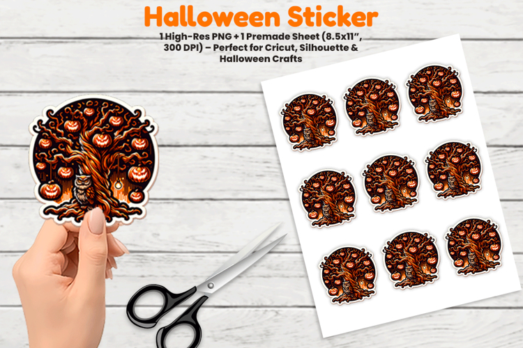 Halloween Pumpkin Tree Sticker Spooky Sublimation Design PNG