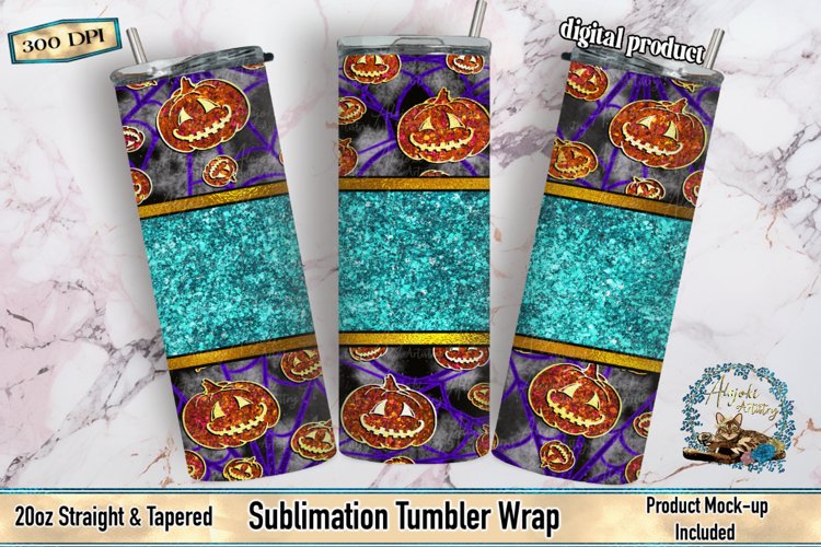 peekaboo glowing pumpkin tumbler wrap design for a 20oz skinny tumbler