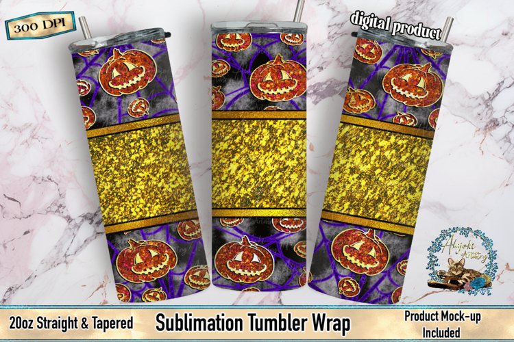 This is a sublimation tumbler wrap design that features peekaboo pumpkins