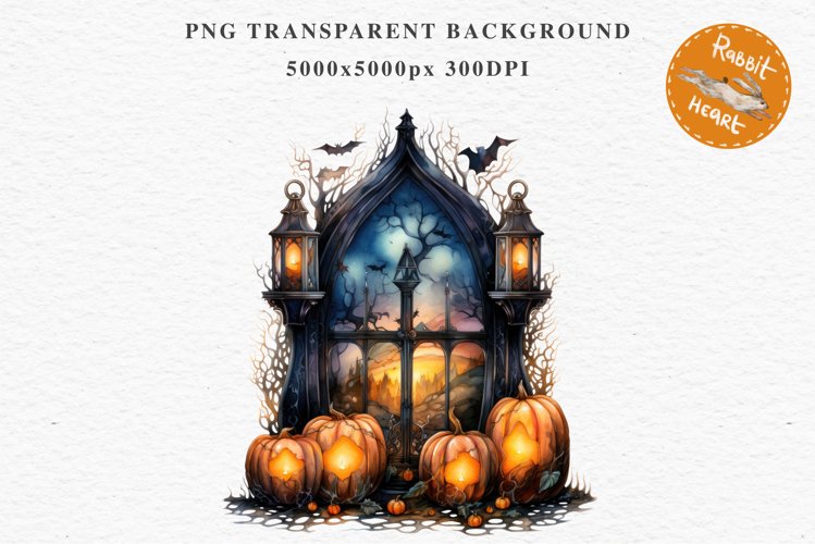 Halloween Pumpkin Window Spooky Clipart PNG Scrapbooking Art