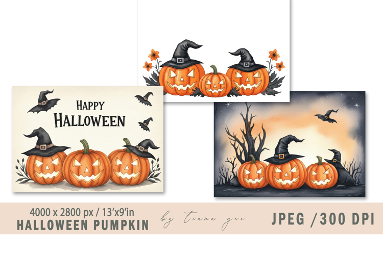 Cute watercolor Halloween greeting cards- 3 jpeg files