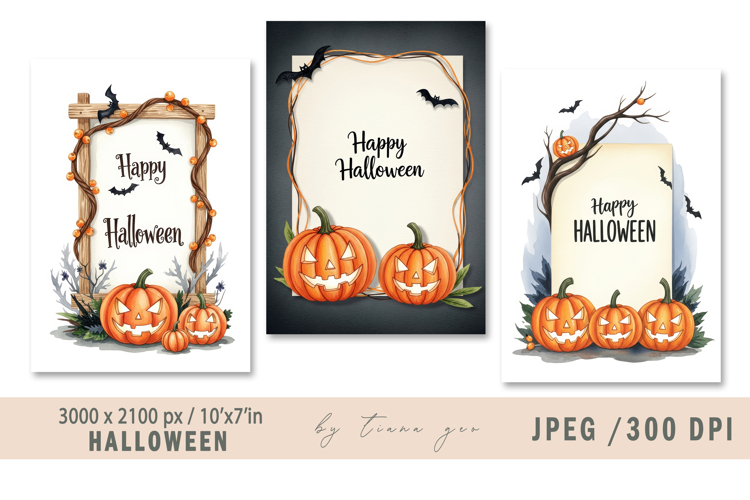 Cute watercolor Halloween greeting cards- 3 jpeg files