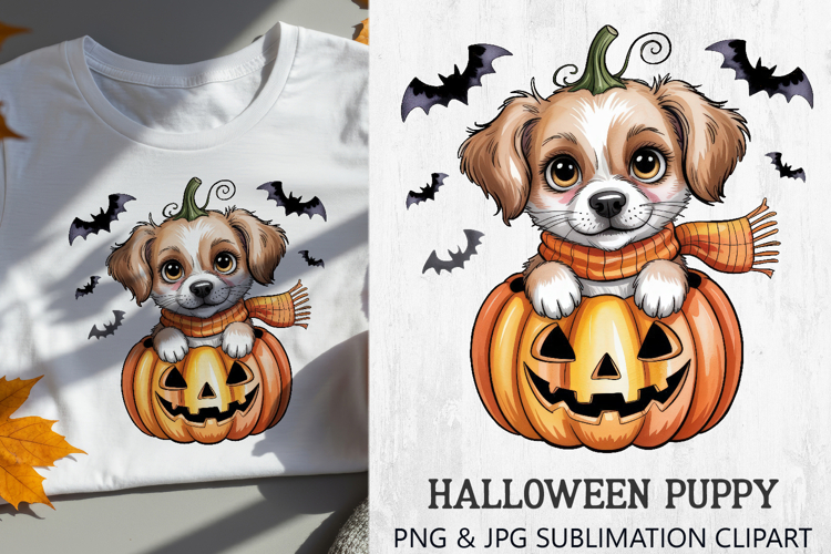 Halloween Puppy Sublimation PNG| Cute Dog in Pumpkin Clipart
