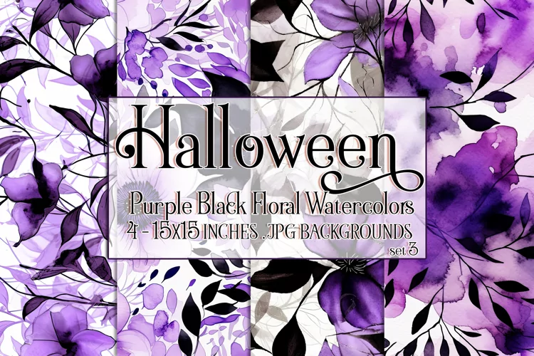 Halloween Backgrounds, 15x15 Purple Black Watercolor Floral