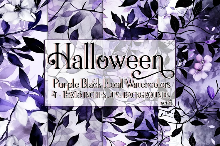 Halloween Backgrounds, 15x15 Purple Black Watercolor Floral