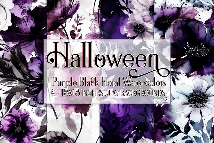 Halloween Backgrounds, 15x15 Purple Black Watercolor Floral