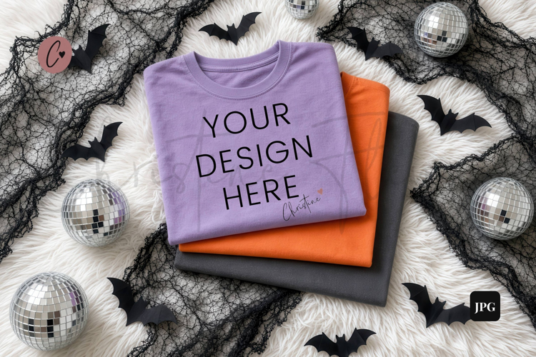 Halloween Purple Shirt Flatlay Mockup