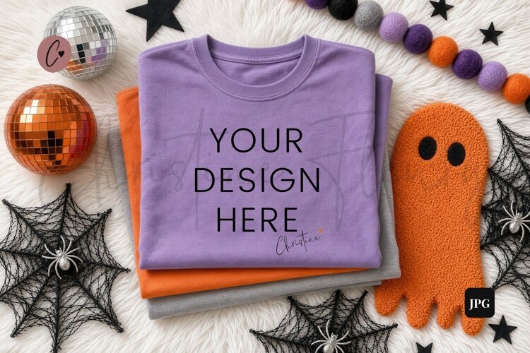 Halloween Purple Shirt Flatlay Mockup example image 1