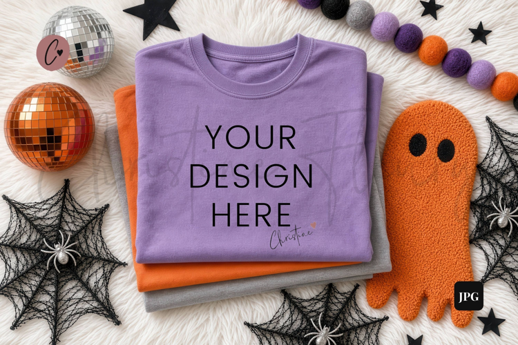 Halloween Purple Shirt Flatlay Mockup