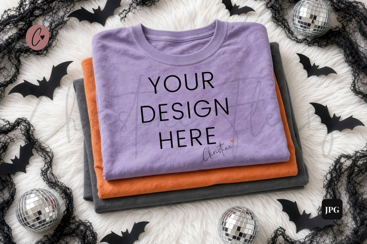 Halloween Purple Shirt Flatlay Mockup