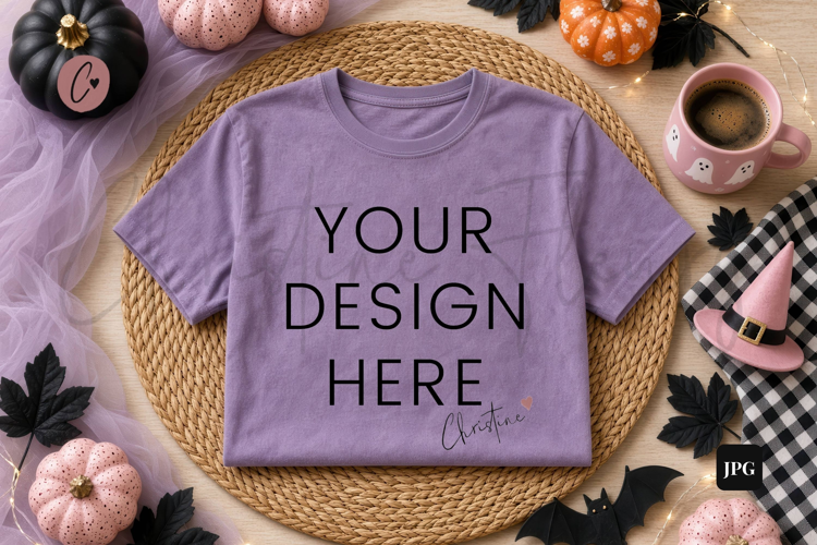 Halloween Purple Shirt Flatlay Mockup