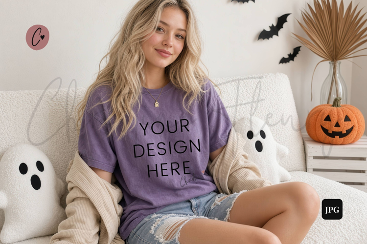 Halloween Purple Shirt Model Mockup