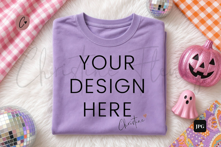 Halloween Purple Shirt Mockup Flatlay