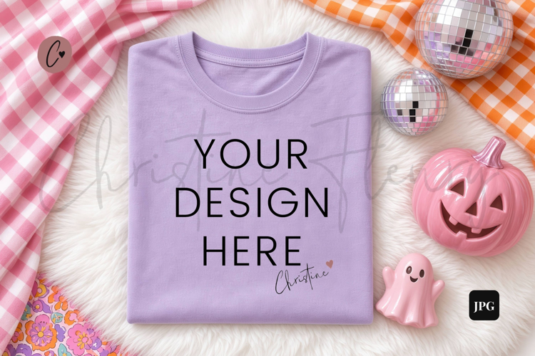 Halloween Purple Shirt Mockup Flatlay