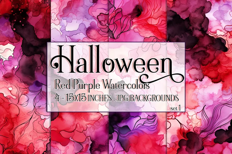 Halloween Backgrounds, 15x15 Red Purple Watercolor Papers, 1
