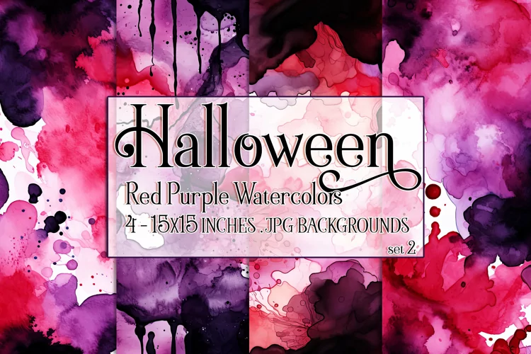 Halloween Backgrounds, 15x15 Red Purple Watercolor Papers, 2