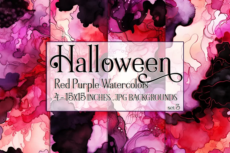 Halloween Backgrounds, 15x15 Red Purple Watercolor Papers, 3