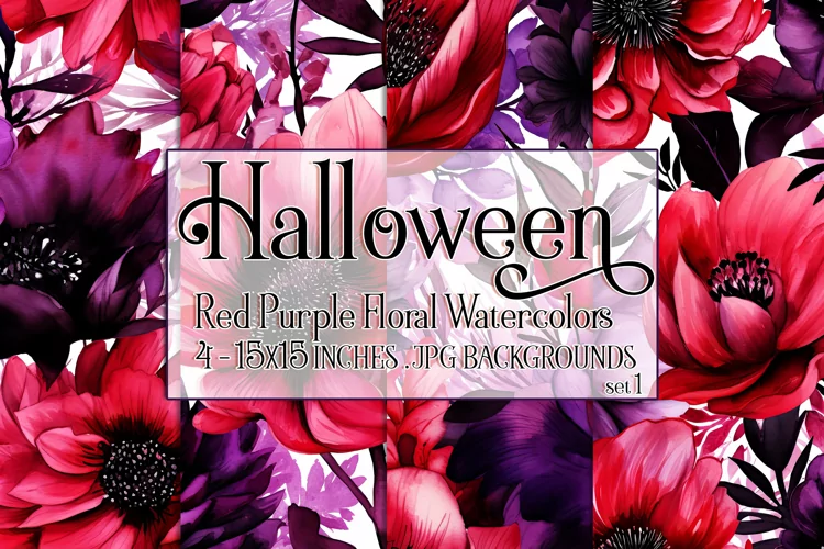 Halloween Backgrounds, 15x15 Floral Red Purple Watercolor