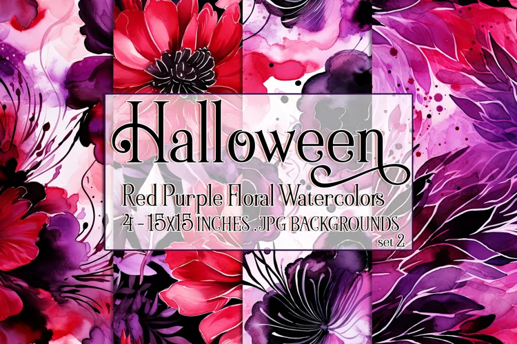 Halloween Backgrounds, 15x15 Floral Red Purple Watercolor
