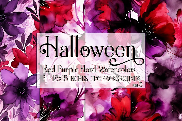 Halloween Backgrounds, 15x15 Floral Red Purple Watercolor