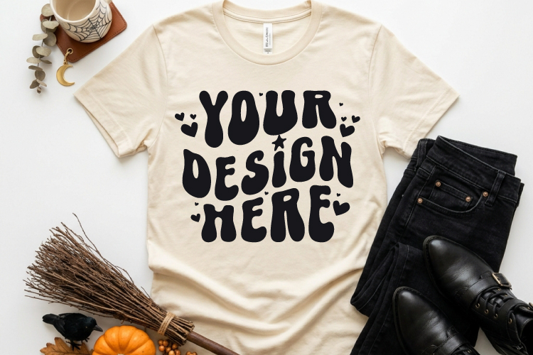 Halloween T Shirt Mockup | White Bella Canvas Styled Tee