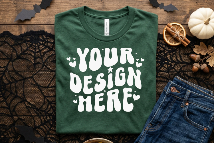 Cozy Fall Halloween T Shirt Mockup | Product Display