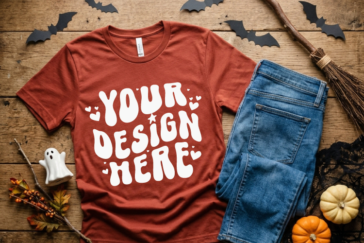 Pumpkin Halloween T Shirt Mockup | Autumn Clothing Scene