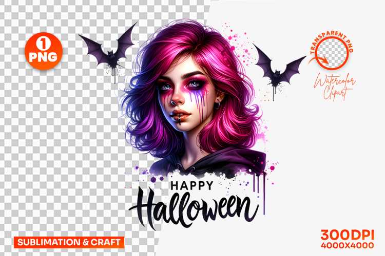 Halloween Purple Witch Girl Sublimation Clipart PNG