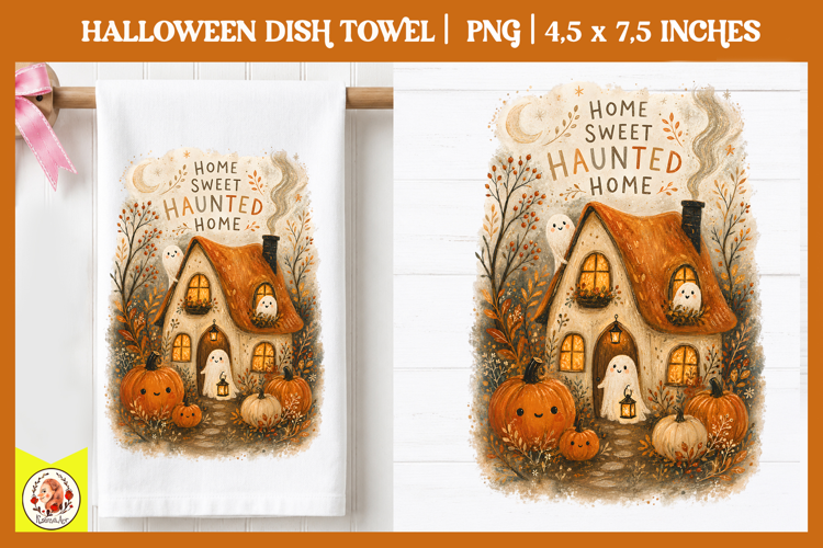 Hand-drawn Halloween dish towel PNG| Cute Spooky Designs