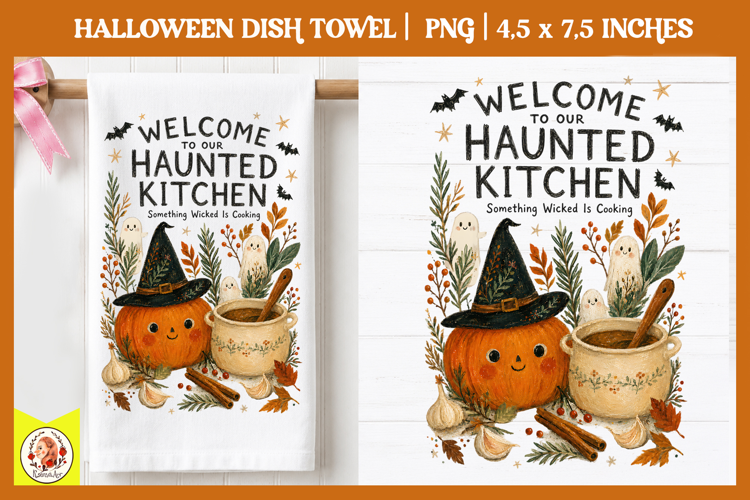 Hand-drawn Halloween dish towel PNG| Cute Spooky Designs