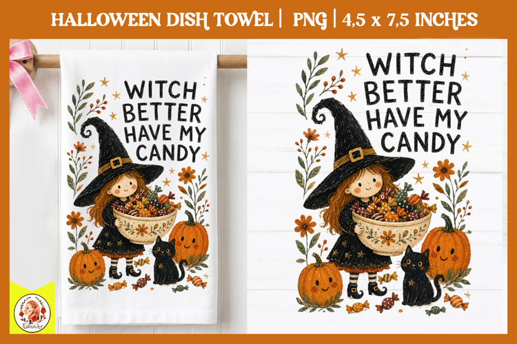 Hand-drawn Halloween dish towel PNG| Cute Spooky Designs